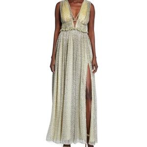 Jonathan Simkhai plunging metalic plissé Gown sz0